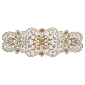 Hand Beaded Decorative Farmhouse Glitz Table Runner for Tabletop, Wedding, Thanksgiving, Easter Party Decorations -A Beautiful Complement to Your Dinner Table Décor- 13x36 Inch - Silver Gold Ivory