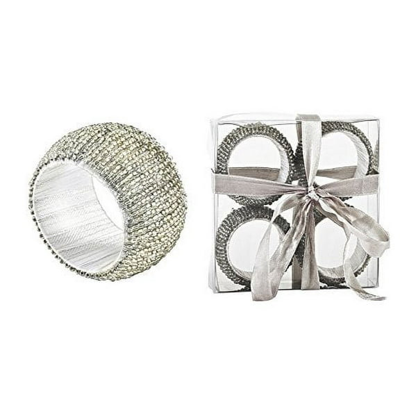 Hand Beaded Napkin Rings, Set of 4 (silver)