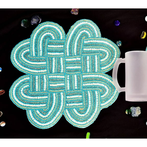 Hand Beaded Placemat, Sky Blue Tablemat, Designer Charger Plate, Wedding Tablemat 13X13 Inches