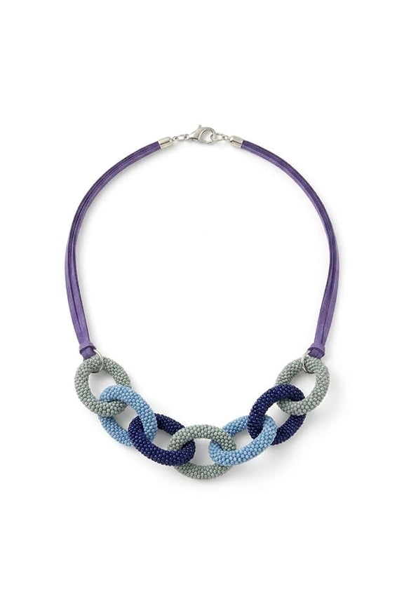 Hand-Beaded Statement Link Necklace - Adjustable Bib Drop, Multi-Link Design, Soft Suede Cord, Lightweight Boho-Chic Fashion Jewelry Accessory for Women