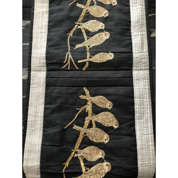 Hand Beaded and Embroidered Design Organza Table Runner or Topper with Tassels