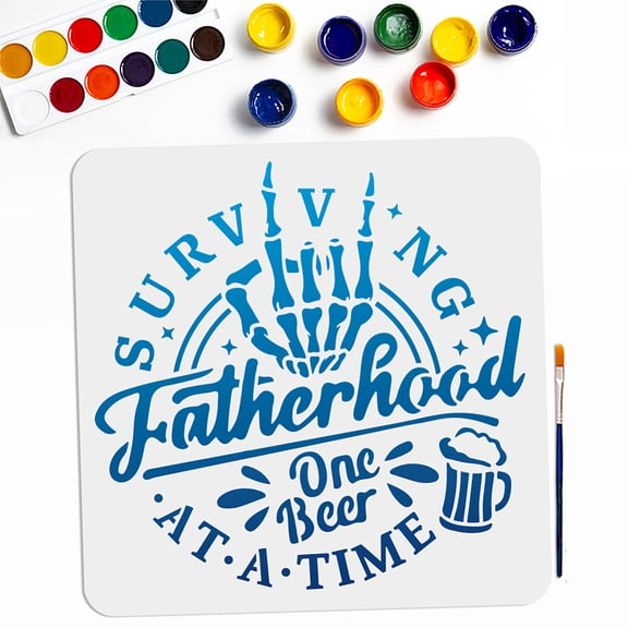 Hand Beer Father's Day Stencil 11.811.8inch Large Fatherhood Stencils Reusable Beer Drawing Template with Paint Brush for Art Crafts