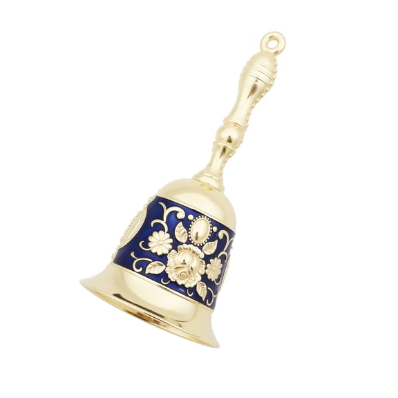 Hand Bell, Blue Gold Engraved Vintage Metal 1 Pack Hand Cranked Service Bell, Suitable For Christmas Easter Holiday Gift Wedding Classroom Restaurant Kitchen Call Serving and Home Decoration