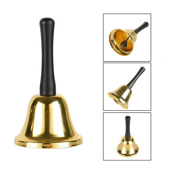 Hand Bell Metal Tea Bell Service Bell Gold Hand bell School Small Hand Bell for Adults (Gold)