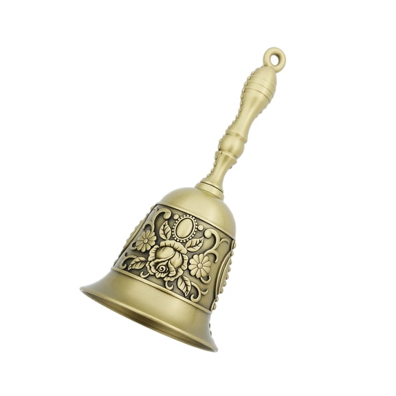 Hand Bell, Vintage Engraved Brass Plated Metal, 1 Pack Ornate Handheld Service Bell, Used for Christmas Easter Holiday Gift Classroom Restaurant Wedding Tea Call and Reminder