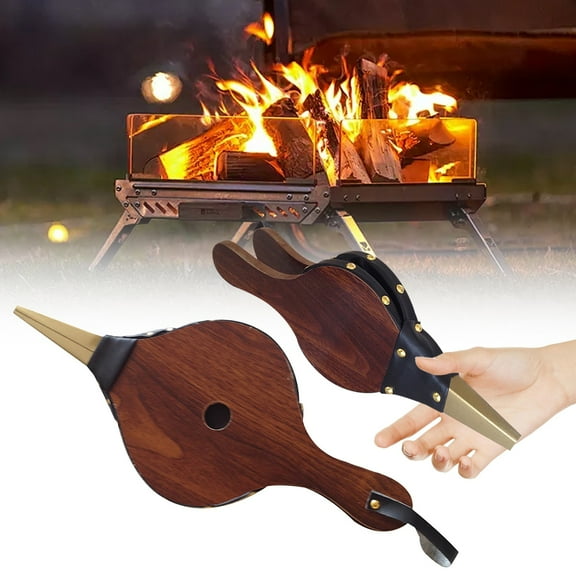 Hand Bellows Fire Blower,Manual Wooden Air Pump for Camping BBQ Grill Fireplace,For Outdoor Fire Starting Tool,1PC,Bronze