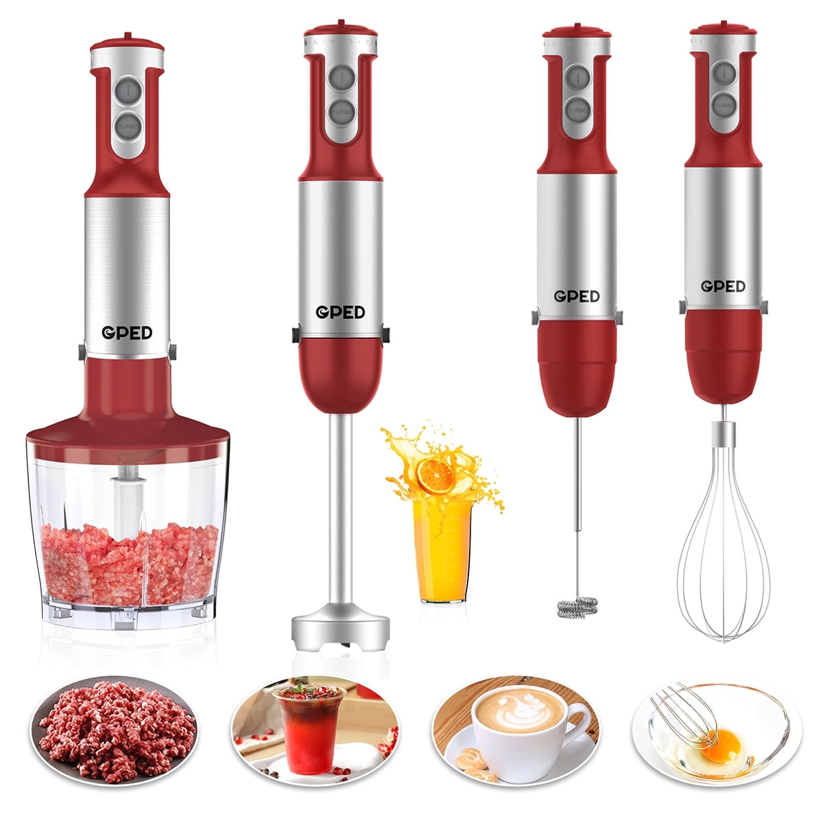 GPED Hand Blender, 5-in-1 Immersion Hand Blender,12 Speed Turbo Mode Stick Blender for Make Smoothie, Milk Shakes,Juice ,Sauces