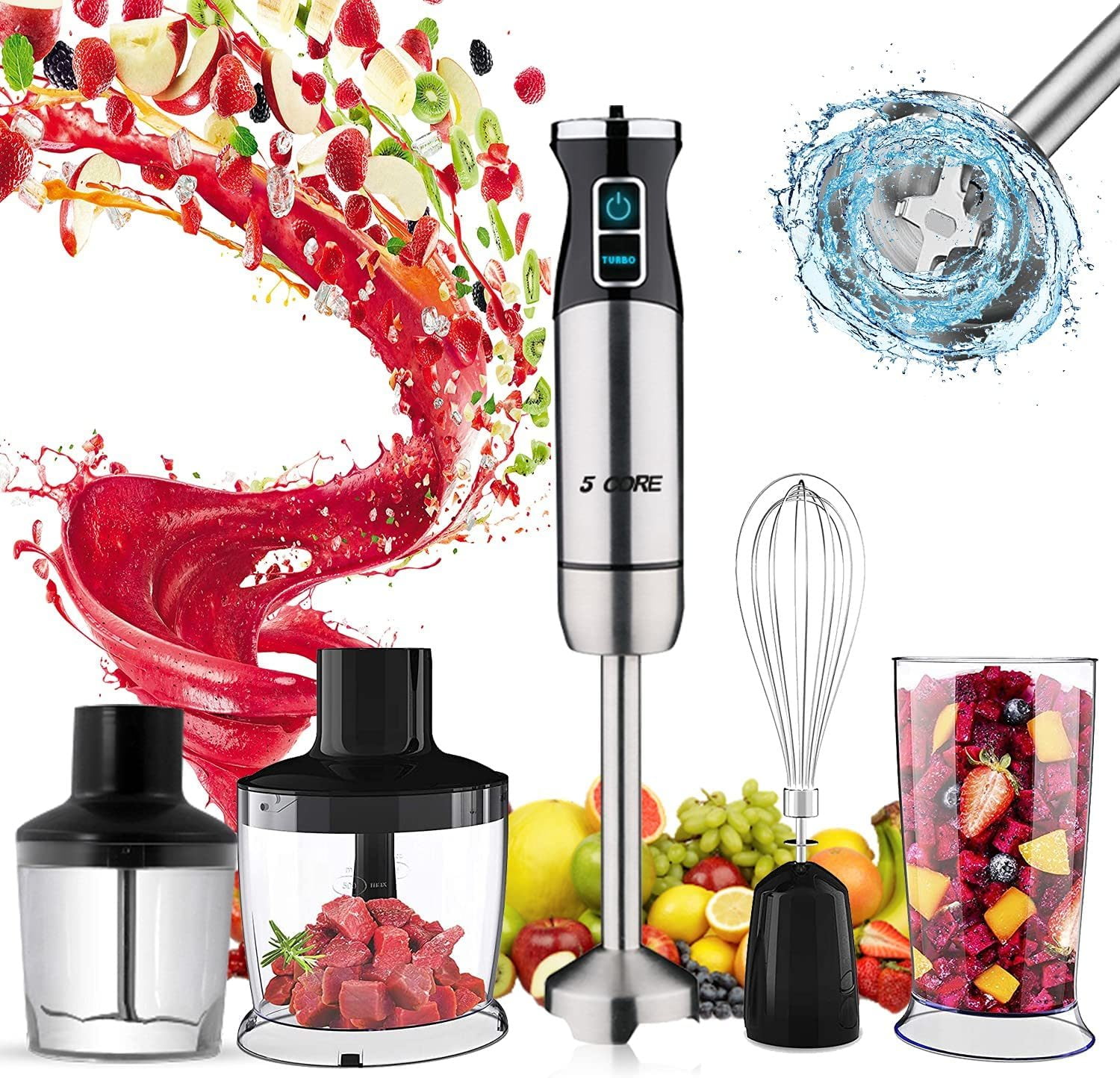 Hand Blender 500W 5-in-1 Multifunctional Electric Immersion Blender 8  Variable speed Stick 860ml Foo…