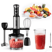 PRASKY Immersion Hand Blender, 6-in-1 Handheld Blender for Kitchen, 20 Speeds Food Processor, Egg Whisk, Milk Frother, Beaker (Black)