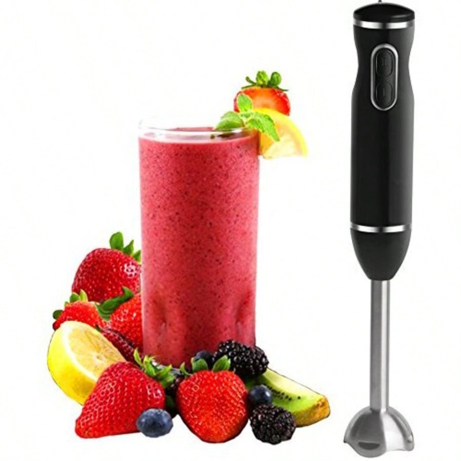 Hand Blender With Egg Whisk Powerful 300-Watt Stick Blender Hand Mixer Set Stainless Steel Shaft and Blades Black Handheld Blender With Ergonomic Handle Without Chopper