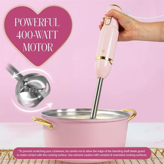 Hand Blender Set, 2-in-1 Immersion Stick Blender with Whisk & Blending Shaft, 400W High Speed, Pink with Gold Accents