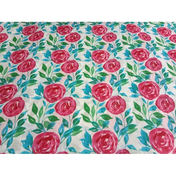 Hand Block Cotton Fabric Green Floral Print Flower Print Running Crafts Material
