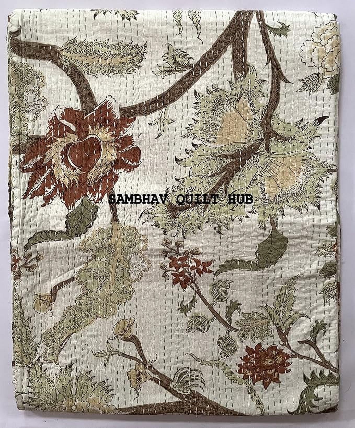 Indian Velvet Kantha Quilt Block Print Bohemian Boho- Mustard