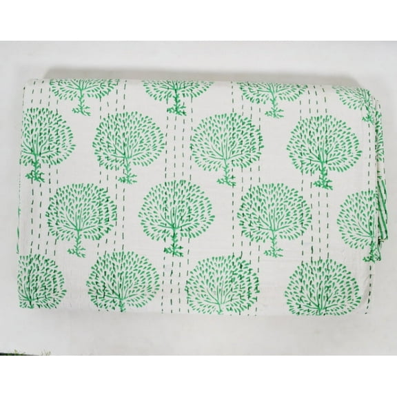 Hand Block Floral Print Quilt Queen Kantha Quilt Kantha Bedspread Cotton Blanket Indian Bed Cover Bohemian Quilt Kantha Quilt Queen Size Boho