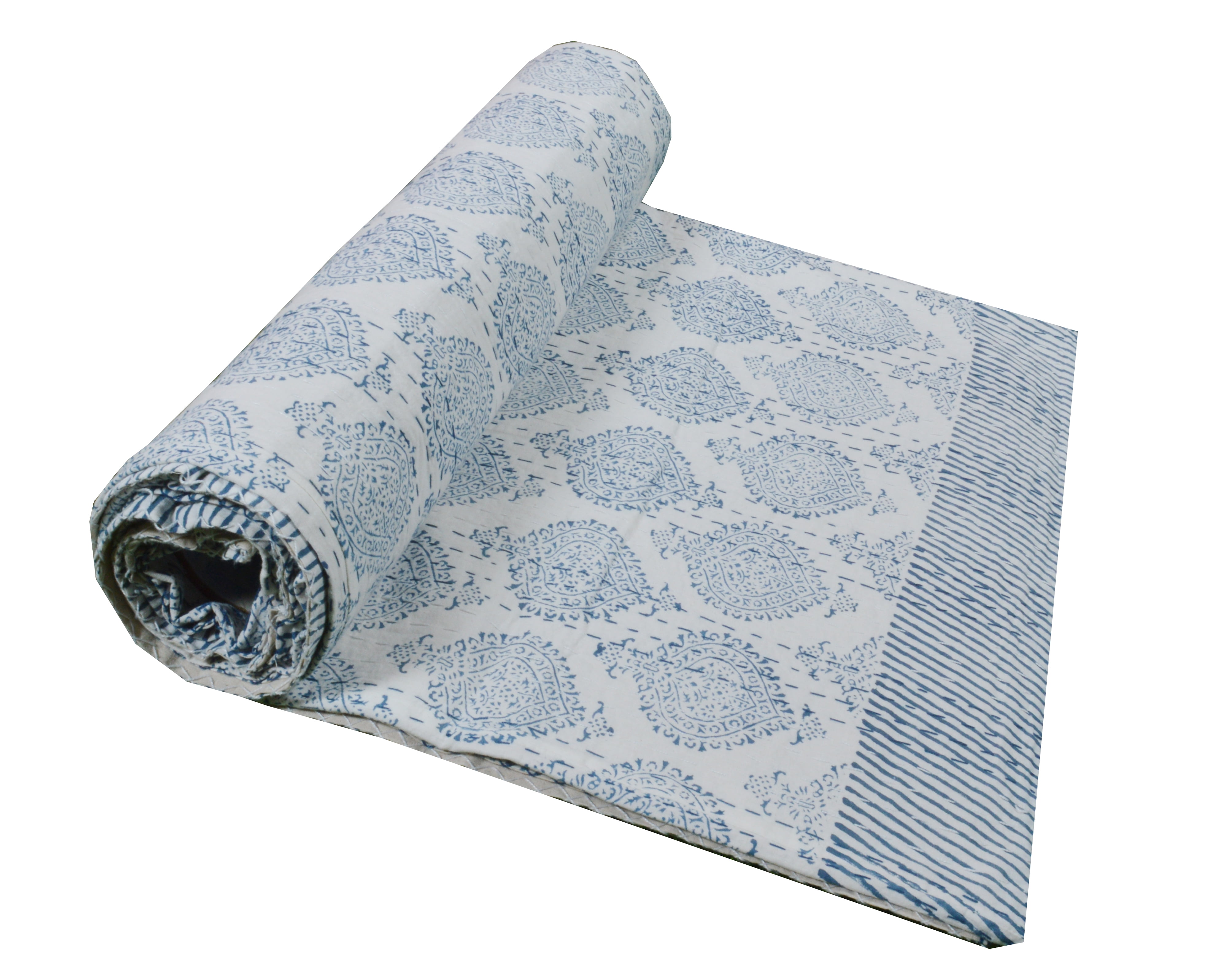 Hand Block Floral Print Quilt Queen Kantha Quilt Kantha Bedspread