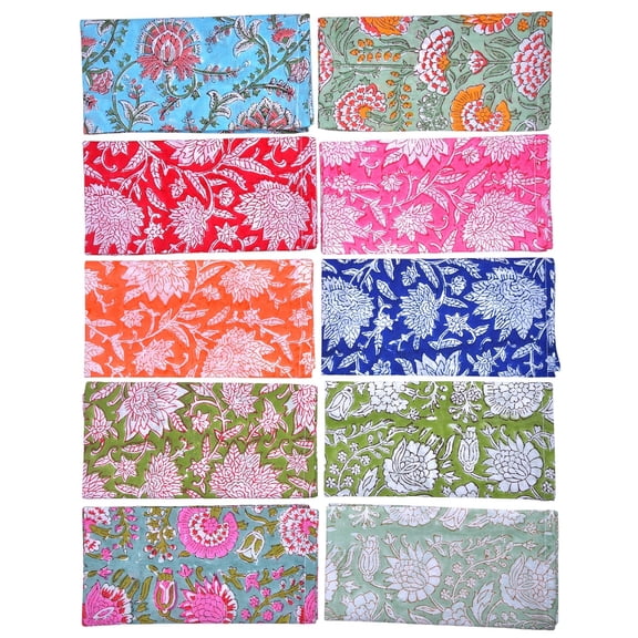 Vivanta Hand Block Print Cloth Napkins Dining Table Napkin Set of 10 16x16 Inch for Farmhouse Decor Thanksgiving, Christmas, Easter, Party, Wedding, Printed Washable Reusable Cotton Dinner Napkins