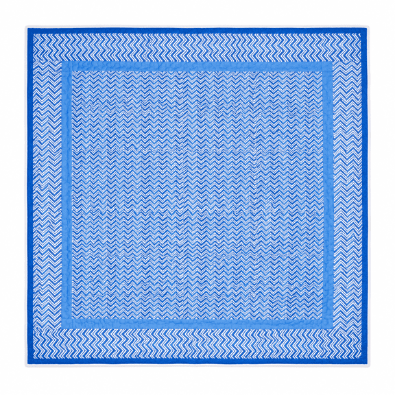 Hand Block Print Cotton Quilt, Reversible Blue Chevron Kantha Bedspread, Queen