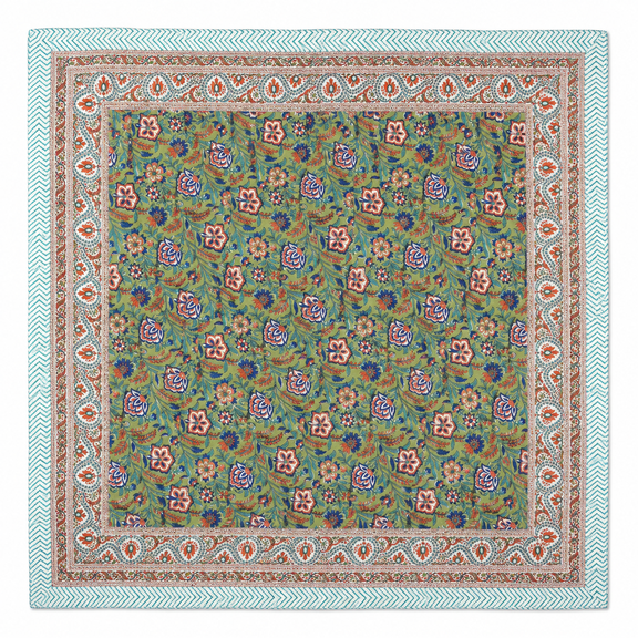 Hand Block Print Cotton Quilt, Reversible Sage Green Floral Kantha Bedspread, Twin
