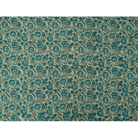 Hand Block Print Indian Cotton Green Sewing Fabric Craft Material By The Yard