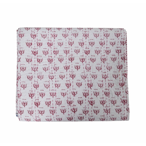 Hand Block Print Kantha Quilt Kantha Bedspread Kantha Blanket Cotton Throw Handmade Quilt Single Size Quilt Bedding