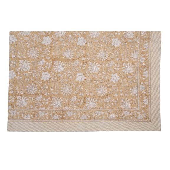 KOUBOO Unique Home Decor Hand Block Print Tablecloth, Beige