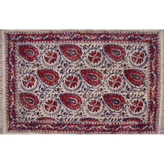 Hand Block Print Veggie Dye Cotton Rug Mat Anthurium 2' x 3'