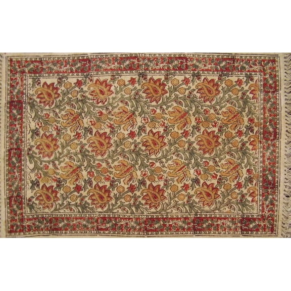 Hand Block Print Veggie Dye Cotton Rug Mat Chrysum 2' x 3'