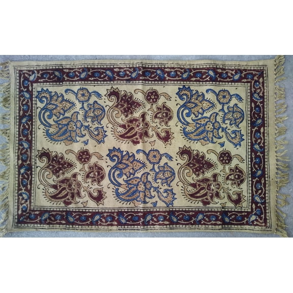 Hand Block Print Veggie Dye Cotton Rug Mat Dilijan 2' x 3'