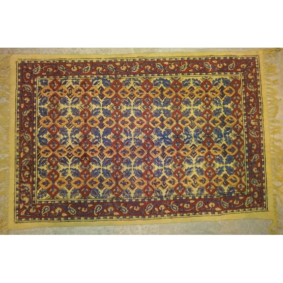 Hand Block Print Veggie Dye Cotton Rug Mat Yerevan 2' x 3'