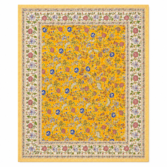 Hand Block Printed Cotton Quilt, Yellow Floral Reversible Kantha Bedspread, Jaipuri Razai