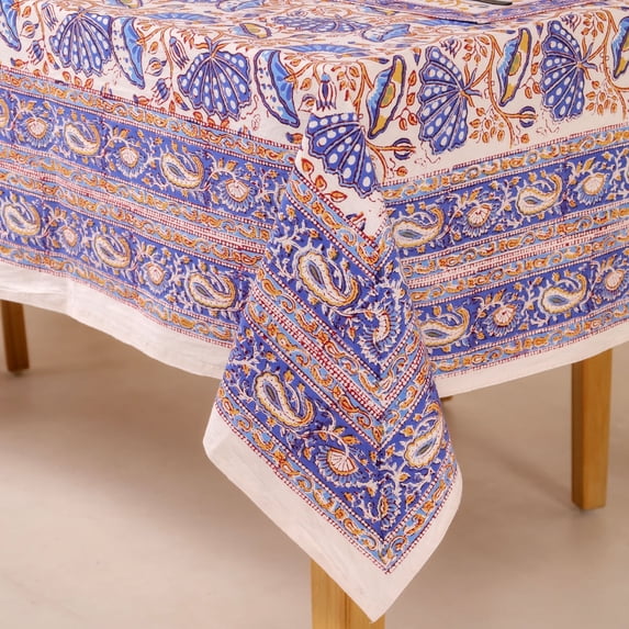 Hand Block Printed Table Cover - Exquisite Design, Premium Cotton Fabric, Perfect for Dining and Decor, Dining Table Linen Color Orchid Purple 10 Seater 72 x 118 Inches Rectangle