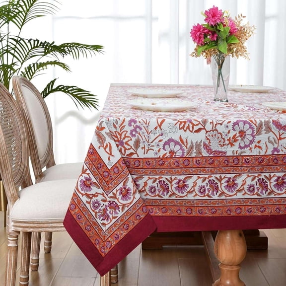Hand Block Printed Table Cover | Premium Cotton Fabric, Perfect for Dining and Decor, Dining Table Linen Color|Red Size |70x130 Seats 8–10
