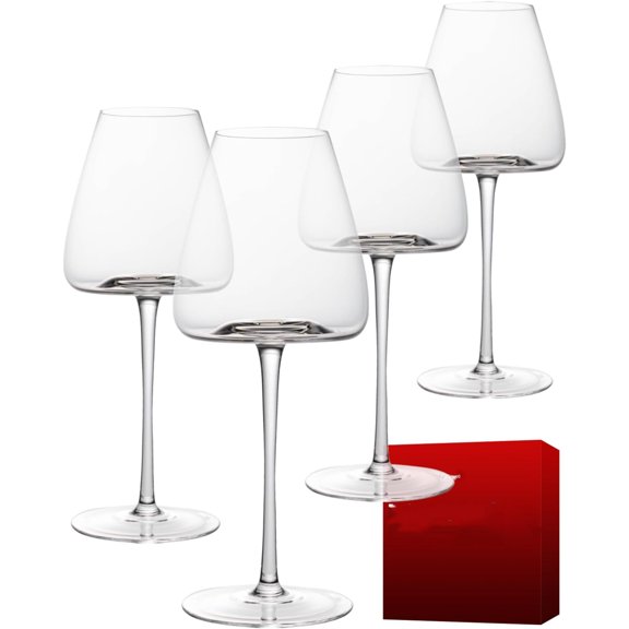 Hand-Blown 18OZ Crystal Wine Glasses Set of 4, Lead-Free Crystal Glasses with Unique Bottom Design for Red, White Wine, 530ml