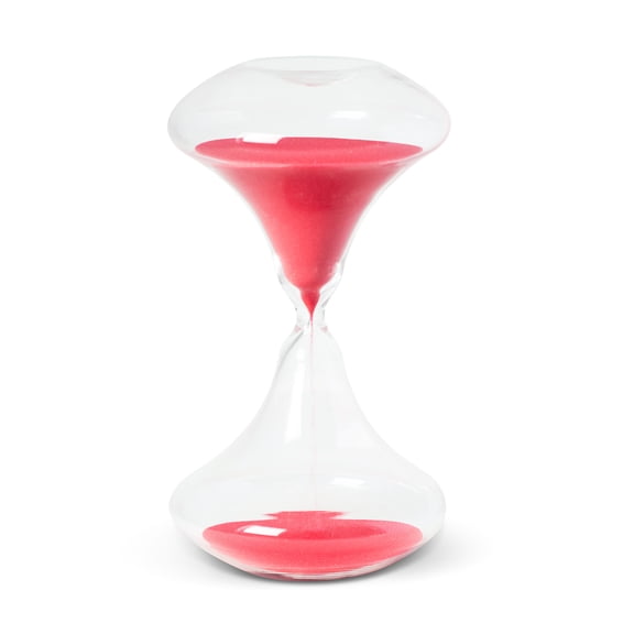 Hand Blown 45 Minute Sand Timer, Art Deco Design, Neon Red Sand