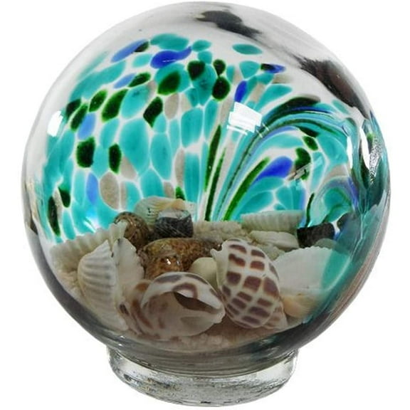Hand Blown Art Glass Beach Globe Sphere Filled with Sand and Shells 3.5 Inch Diameter