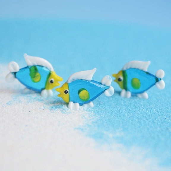 Hand Blown Art Glass Fish Figurines Statues Micro Landscape Aquarium Fish Tank Decoration Deep Sky Blue 30x22mm