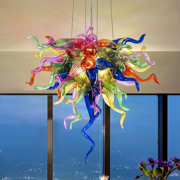 Hand-Blown Glass 4-Light Chandelier with Adjustable Chain for Dining Room or Entryway (Bulbs Included)