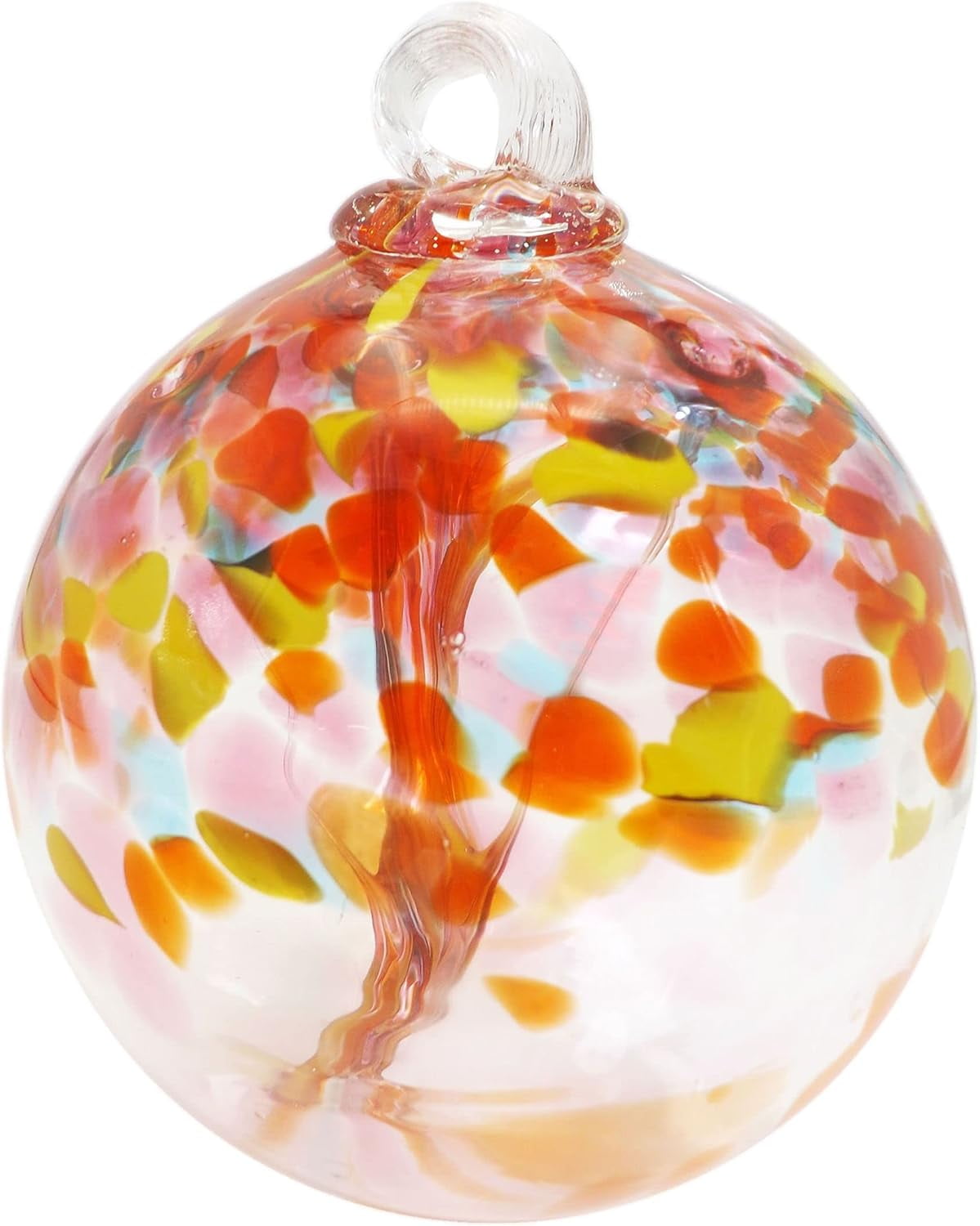 Hand Blown Glass Ornament with Colorful Tree Design, 6" Diameter