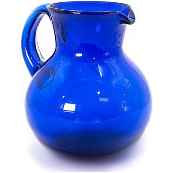 Hand-Blown Glass Drink Pitcher From Mexico  Solid Semi-Transparent Cobalt Blue | Authentic Handcrafted 84oz Mexican Carafe with Handle | Perfect for Water, Juice or Margaritas