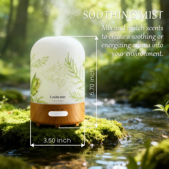 Hand Blown Glass Essential Oil Diffuser 100ml Ultrasonic Aromatherapy Humidifier with Auto Shut-Off, Cool Mist, 3 Timer Modes, Eye-Care Lighting & Free Jasmine Oil for Home Office Bedroom Yoga