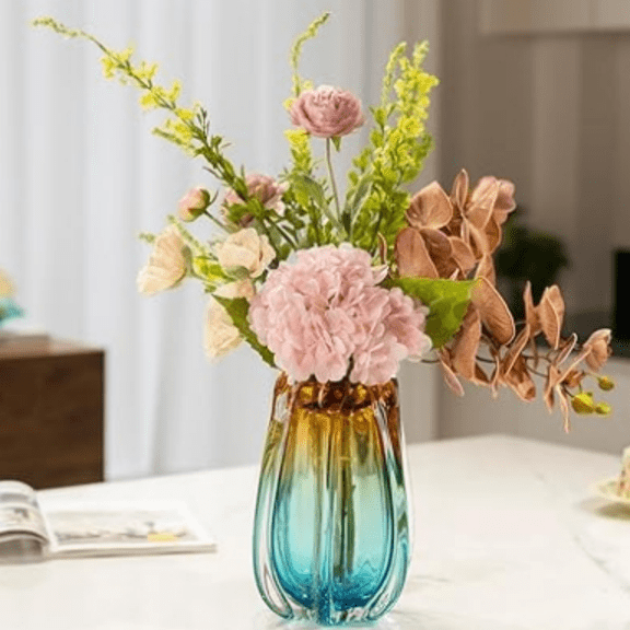 Hand Blown Glass Flower vases, Unique Glass vases, Wide Mouth vases, Small Modern Art Deco Glass vases for Home Living Room, Office, Table centerpieces, Bookshelves and Wedding Decorations