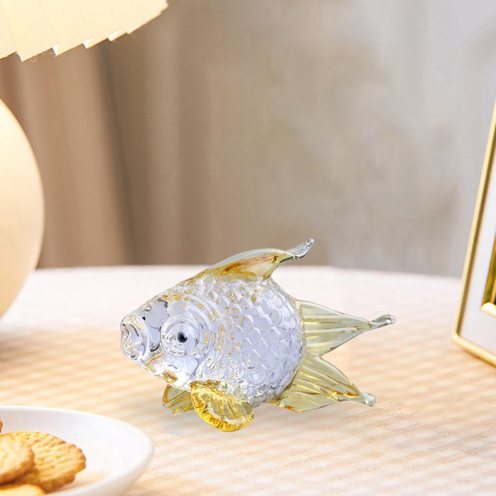 Hand Blown Glass Goldfish Figurine Tabletop Decor Craft Collectible Ornaments Aureate