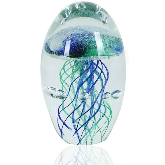 Hand Blown Glass Jellyfish Figurine Ornament,Sea Animal Ornament for Fish Tank Aquarium,Sea Animals Collection for Birthday Gift,Office Glass Paperweight for Desk.