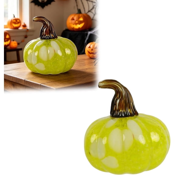 Hand Blown Glass Pumpkin Figurine, Colorful Fall Desktop Decor With Speckled Design, Vintage Cute Table Ornament For Halloween Thanksgiving Party Gift