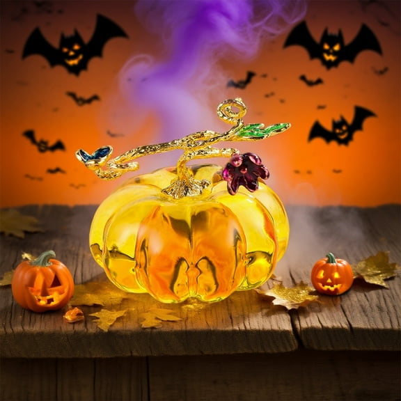 Hand Blown Glass Pumpkin Figurine, Crystal Clear Decor for Halloween Thanksgiving, Collectible Desktop Ornament(A)