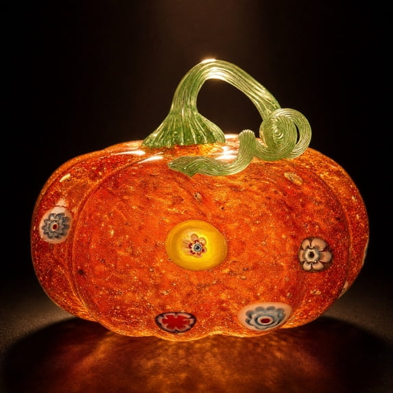 Hand Blown Glass Pumpkin, Multicolor Swirl Art Glass Figurine for Thanksgiving Tabletop Centerpiece, Halloween Ornament, Fall Harvest Home Decor Accent