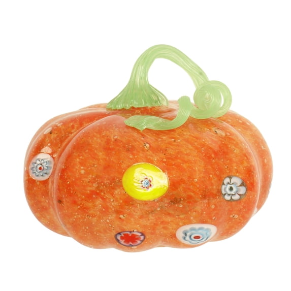 Hand Blown Glass Pumpkin Ornament, Multicolor Swirl Art Glass Pumpkin Figurine for Fall Decor, Thanksgiving Halloween Tabletop Decoration, Decorative Glass Pumpkin Statue