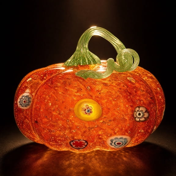 Hand Blown Glass Pumpkin Ornament Swirl Art Glass Figurine for Fall Thanksgiving Festive Table Decor(Orange B)