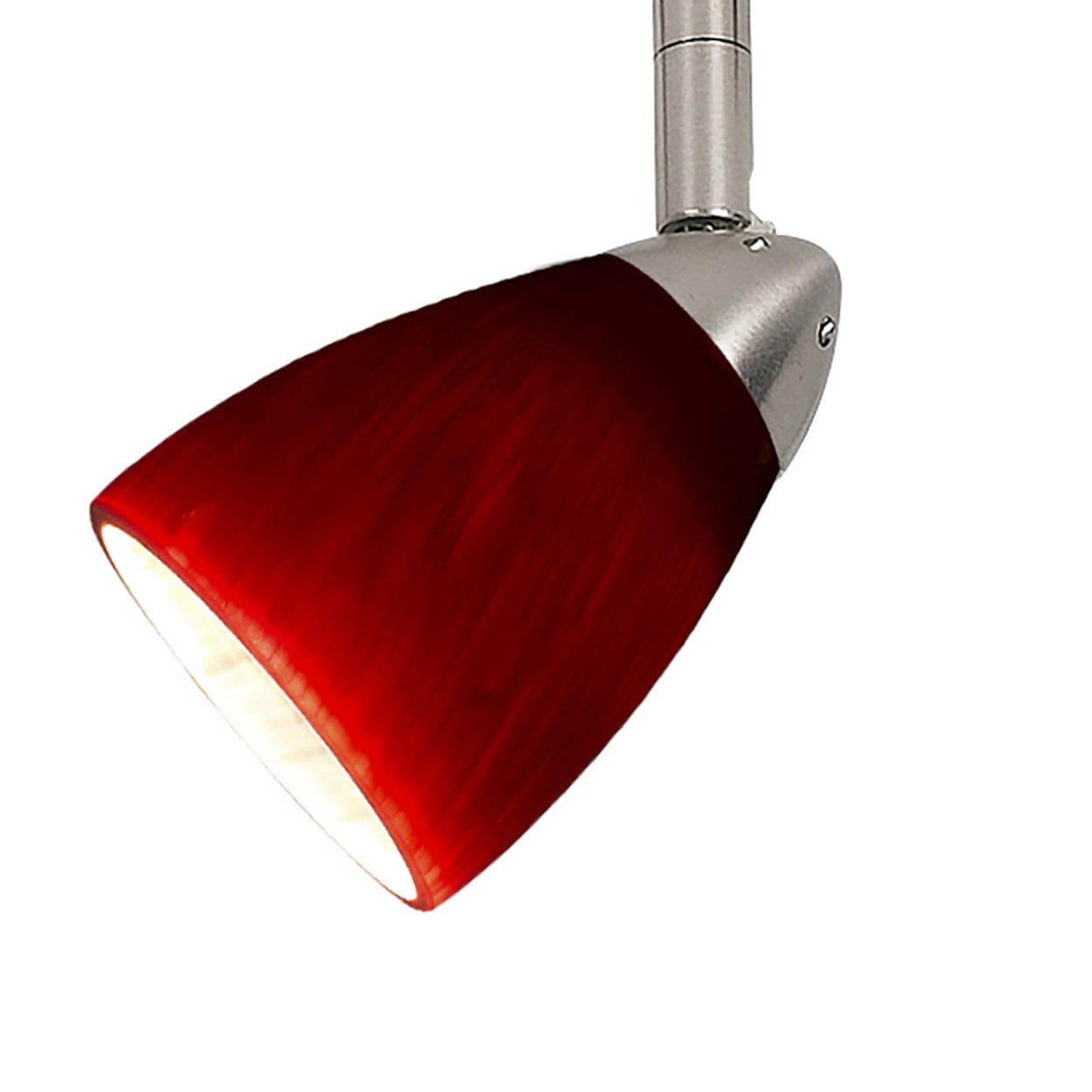 Hand Blown Glass Shade Track Light Head with Metal Frame, Red and Silver Saltoro Sherpi