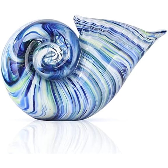 Hand Blown Glass Shell Decoration, Art Glass Conch Sculpture, Colorful Shell Statue for Room Office Coffee Table Living Room TV Stand Cum Home Decoration.